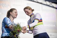 Yet another (variation of the) rainbow jersey for the legend that is  Marianne VOS (NED/Visma-Lease a bike) at the 3rd UCI Gravel World Championships 2024 - Flanders (BEL) with Lotte KOPECKY (BEL/SD Worx - Protime) second.©kramon